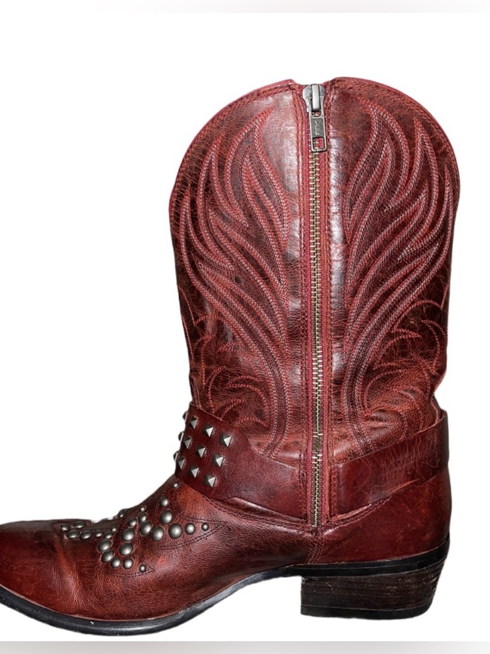 Ariat Deep Red Leather Western Boots with Stud Detail - Picture 5 of 7